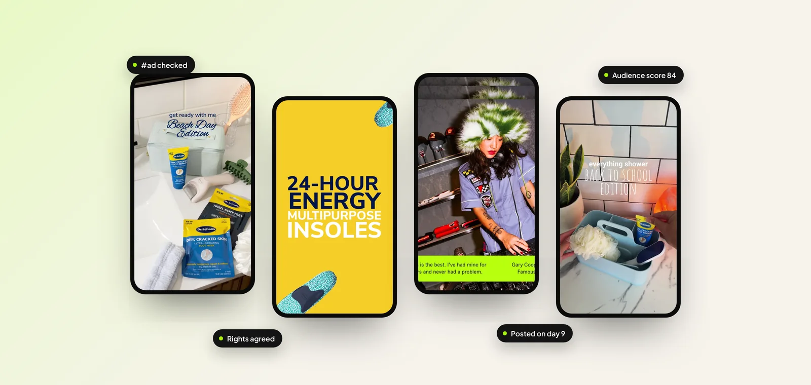 Creator content from Freak's influencer and seeding programmes, shown on phone screens
